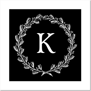 Beautiful Letter K Alphabet Initial Monogram Wreath Posters and Art